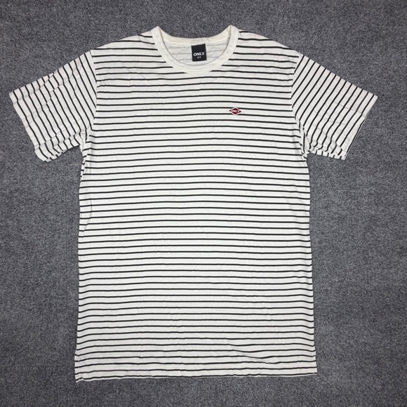 Only Ny Other - Only NY Mens Striped T-Shirt White Black Short Sleeve Logo Cotton Large USA Made